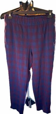 Ann Taylor Petite LP Purple Blue Plaid Pull-On Elastic Waist Stretch Pants